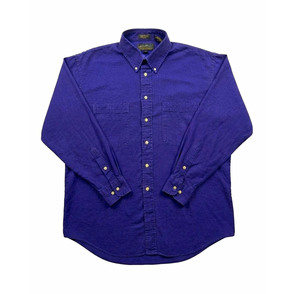 Eddie Bauer Men's L Blue Corduroy Cotton Button Down Shirt 2 Pocket Casual